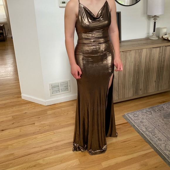 La Femme Metallic Brown Dress - Picture 3 of 3
